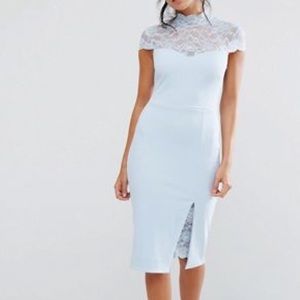 City Goddess Pencil Dress with Lace Yolk